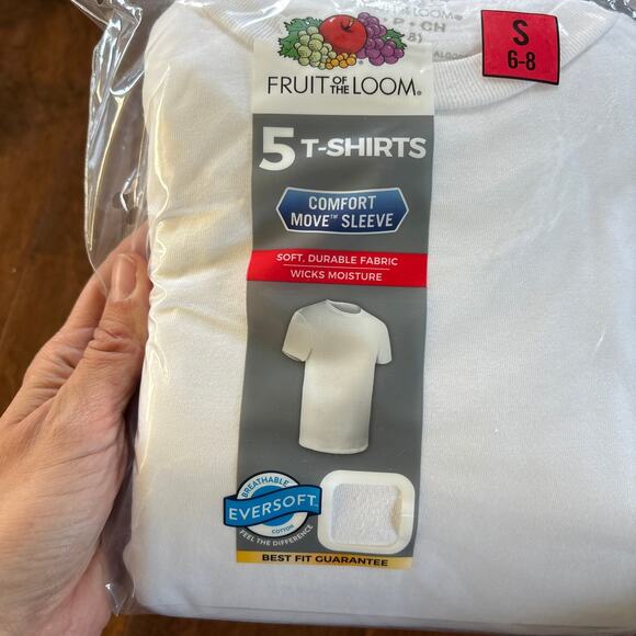 Fruit of the Loom Boys White T Shirts Crew Cotton Undershirt 5 Pack Small 6 - 8 - Picture 2 of 3